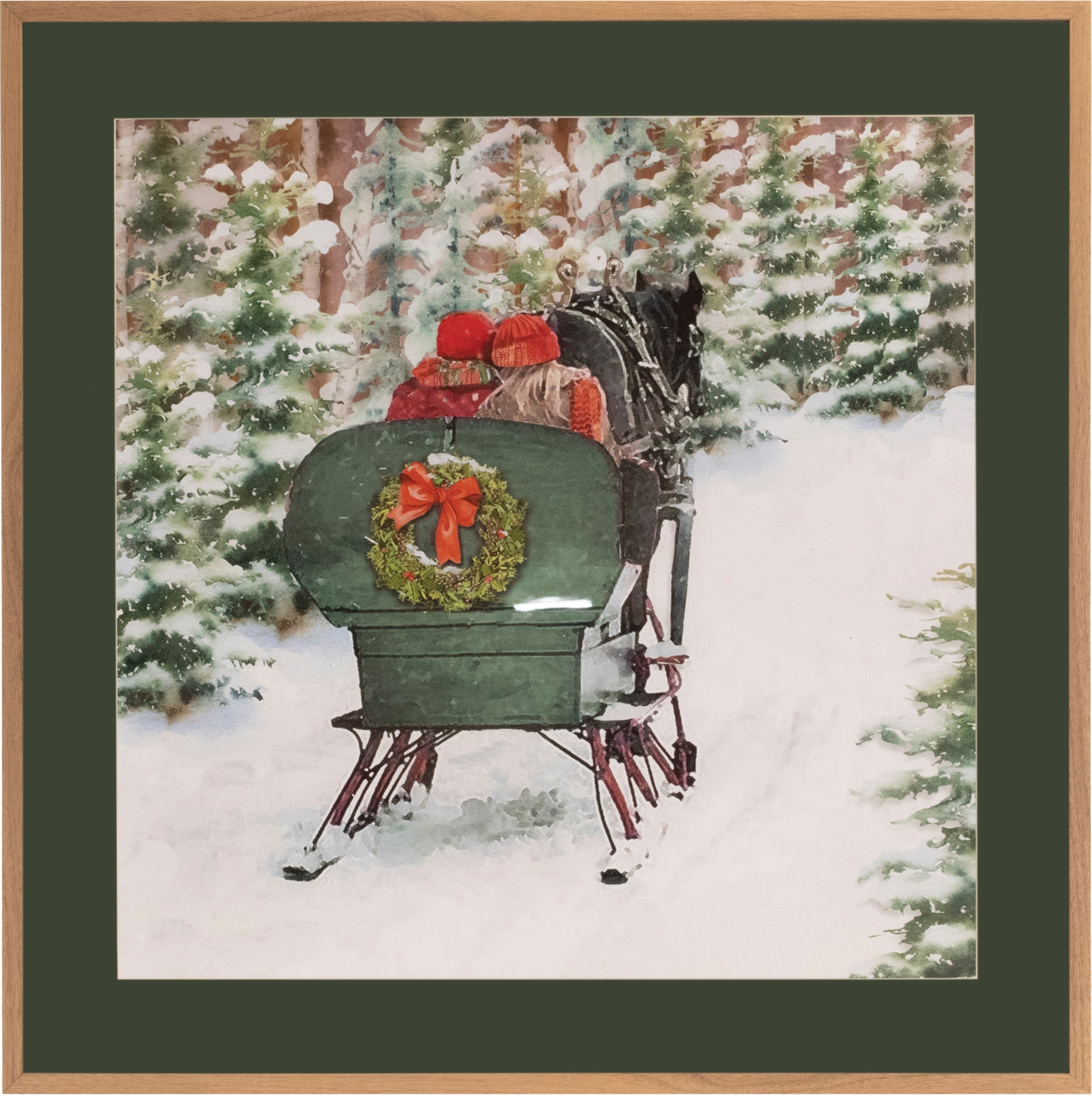 Melrose International Horse Sleigh Ride Print Framed Wall Art Bass